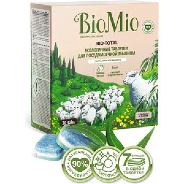 Таблетки для посудомоечной машины (ПММ) BioMio Эвкалипт Bio-Total 7 в 1, 30 шт.